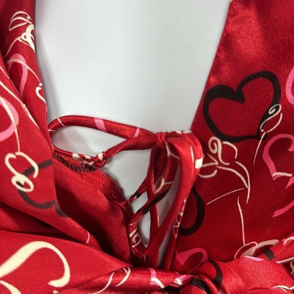 Morgan Taylor Intimates Womens Robe Red Hearts Belted Satin Lounge Sleepwear - Picture 9 of 16
